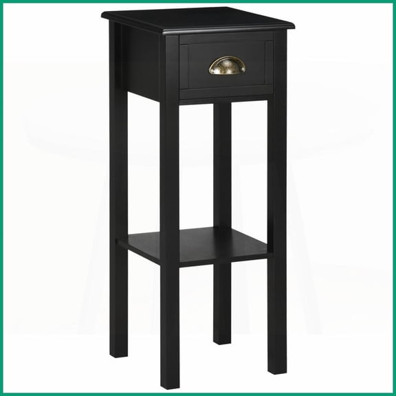 HOMCOM 29.5" Black Space-Saving Coffee Table with Drawer & Shelf for Living Room, Extra Storage
