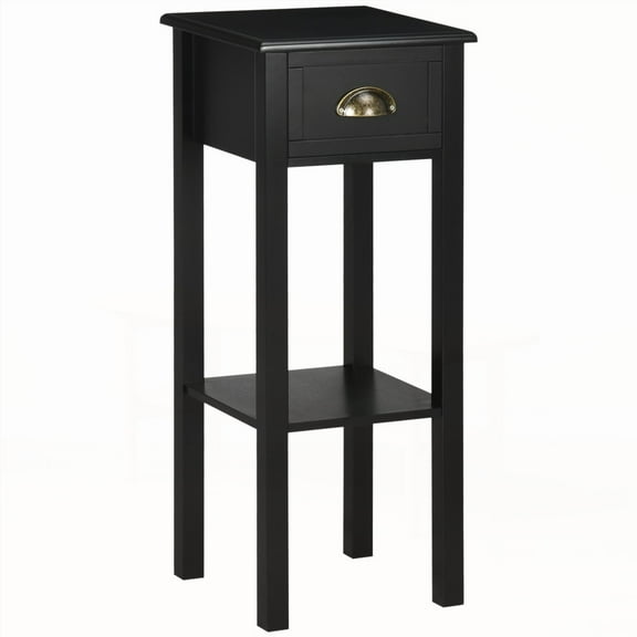 HOMCOM 29" Side Table with Drawer & Shelf, Black, Added Storage & Elegant Design