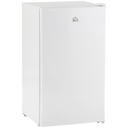 HOMCOM 3.2 Cu.Ft Mini Fridge with Freezer, Single Door Compact Refrigerator with Adjustable Thermostat, Shelf and Reversible Door for Bedroom, Dorm, Home Office, Energy Efficient, White