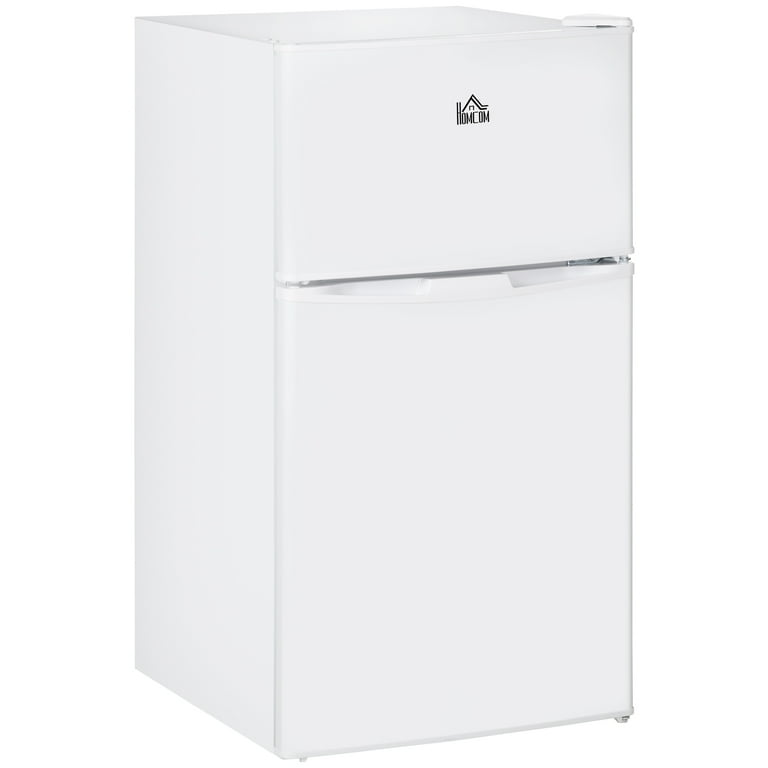 HOMCOM Double Door Mini Fridge with Freezer, 3.2 Cu.Ft Compact Refrigerator with Adjustable Shelf, Adjustable Thermostat and Reversible Door for