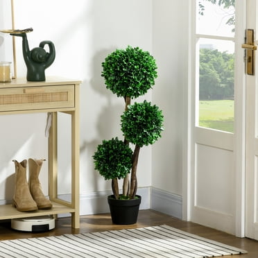 HOMCOM 3' Artificial Tree, Three Ball Boxwood Topiary for Indoor Outdoor