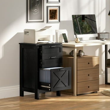 HOMCOM 3 Drawer File Cabinet, Filing Cabinet for Hanging A4/Letter Size, Farmhouse Printer Stand with Storage for Home Office, Distressed Black