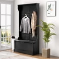 thumbnail image 1 of HOMCOM 3-In-1 Hall Tree Storage Bench and Coat Rack with 5 Steel Double Hooks, and Anti-Topple Anchor for Entryway, Black, 1 of 9