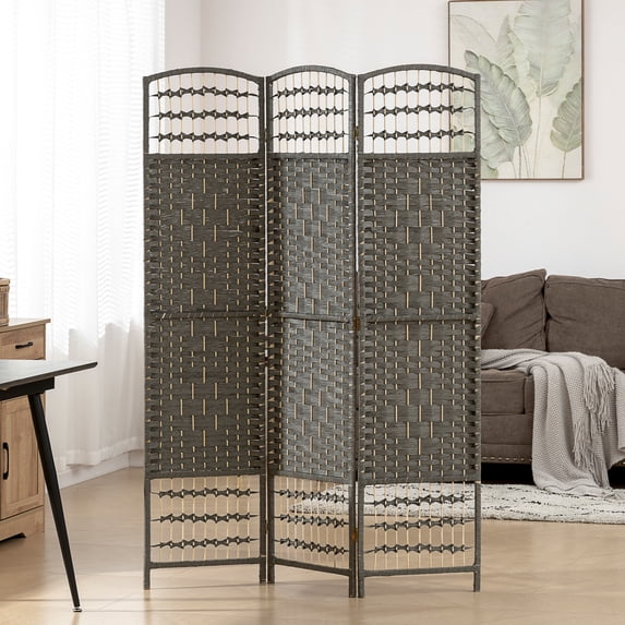 HOMCOM 3 Panel Room Divider, Folding Privacy Screen, 5.6' Room Separator, Wave Fiber Freestanding Partition Wall Divider, Dark Gray