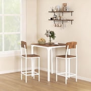 HOMCOM 3 Piece Bar Table and Chairs Set, Industrial Small Dining Table Set for 2, Square Kitchen Table and Stools, Walnut and White