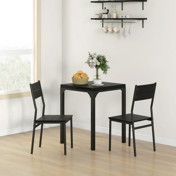 HOMCOM 3 Piece Dining Table Set for 2 Space Saving Kitchen Table Set Black