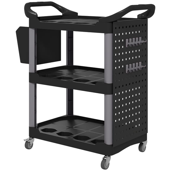 HOMCOM 3-Tier Rolling Tool Cart  200 LBS Capacity Plastic Utility Cart with Side Shelf and Bucket  Black and Light Gray