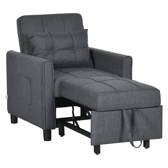 HOMCOM 3-in-1 Convertible Chair Bed, Multi-Functional Single Sofa Bed, Pull Out Sleeper Chair with Adjustable Backrest, Pillow, and Pockets, Gray