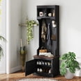 thumbnail image 1 of HOMCOM 3-in-1 Hall Tree with Shoe Storage, Standing Coat Rack with Shoe Bench, Entryway Furniture with Five Hooks, Black Wood Grain, 1 of 9