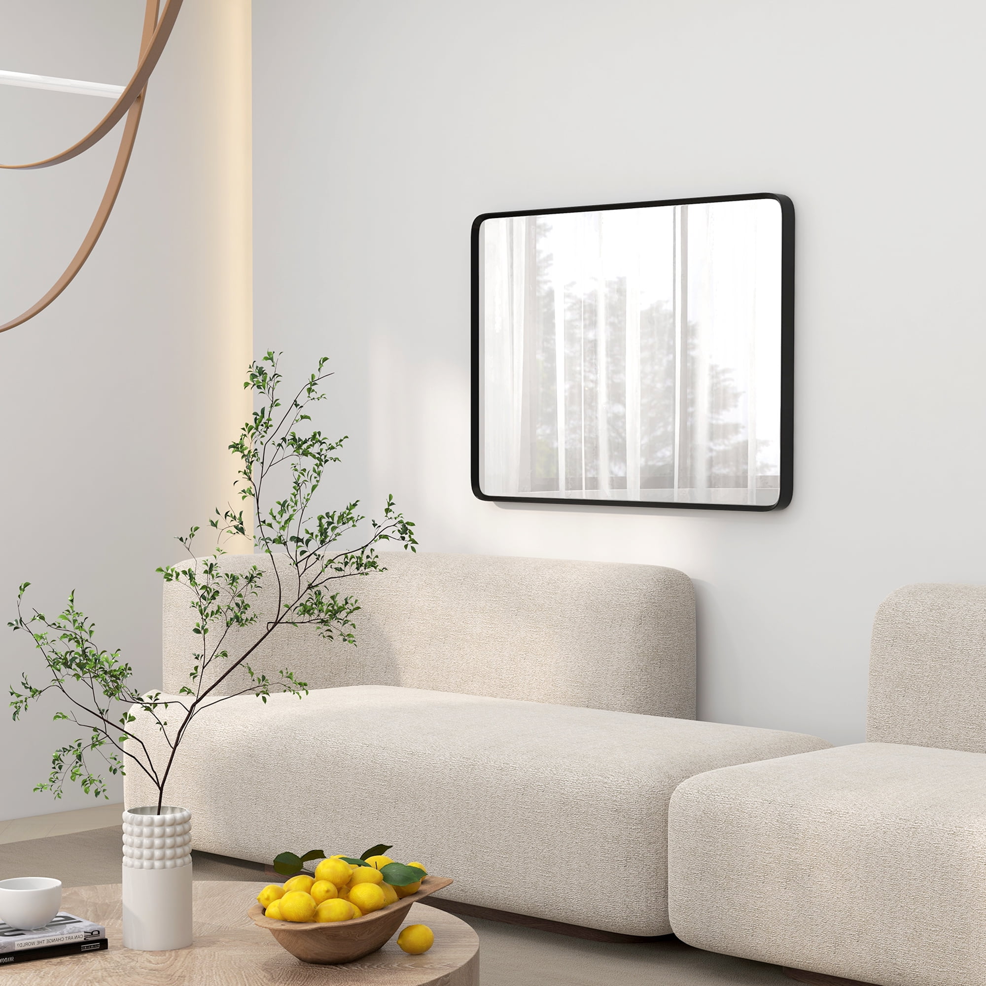 Black Aluminum Framed Rectangular Wall Mirror, 30'' x 22''