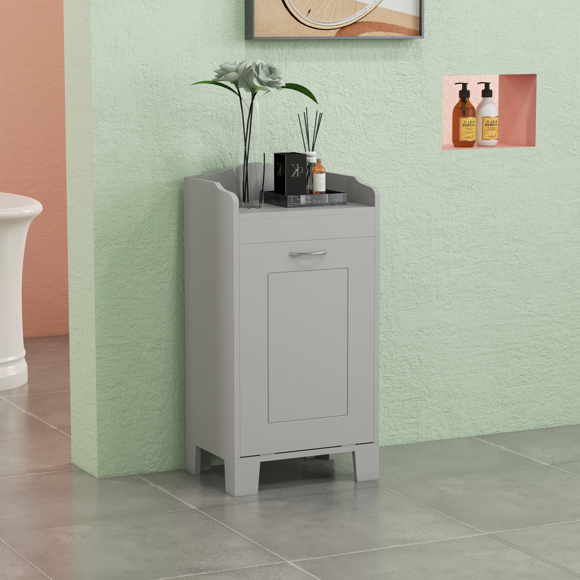 HOMCOM 31" Tilt Out Laundry Hamper, Free Standing Home Organizer Hamper, Bathroom Storage Cabinet, Gray