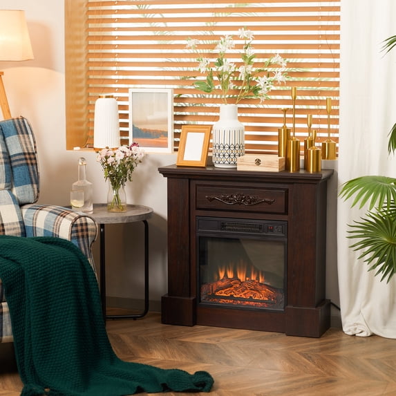 HOMCOM 32" 1400W Electric Fireplace Mantel w/ Realistic LED Log Heater