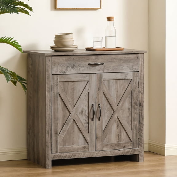 HOMCOM Kitchen Buffet Sideboard with Drawer, Compact Coffee Bar with Adjustable Shelf for Dining Room, Rustic Brown, Gray