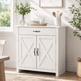thumbnail image 1 of HOMCOM 32" Farmhouse Barn Door Style Sideboard, Buffet Cabinet, Coffee Bar for Kitchen, Living Room or Entryway, White Wash, 1 of 9