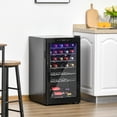 thumbnail image 1 of HOMCOM 33 Bottle Wine Cooler, Mini Beverage Fridge, Freestanding Wine Cellar with Digital Temperature Control, 6 Removable Shelves, Glass Door, Alarm Function and LED Lighting, Black, 1 of 9