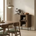 thumbnail image 1 of HOMCOM 35.4" Sideboard Buffet Cabinet with Storage, Nordic Coffee Bar Cabinet with Slatted Tambour Doors and Metal Legs, Walnut, 1 of 9