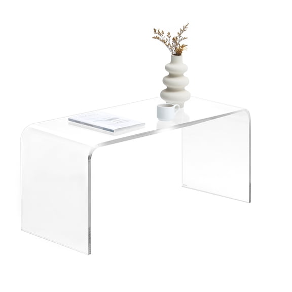 HOMCOM 39.25" Long Rectangle All Acrylic 15mm Thick Waterfall Coffee Table, Clear