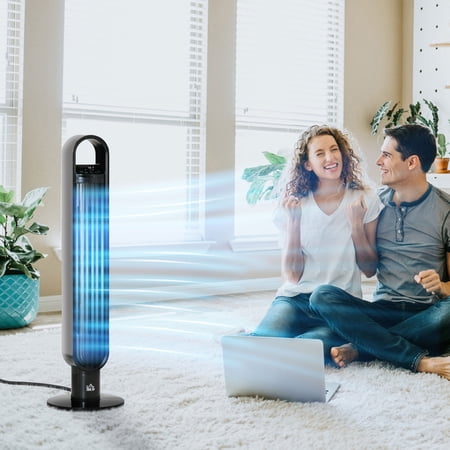 HOMCOM 39.25" Tower Fan Cooling for Bedroom with 80Â° Oscillating, 3 Speed, 12h Timer, LED Sensor Panel, Remote Control, Handle, Black