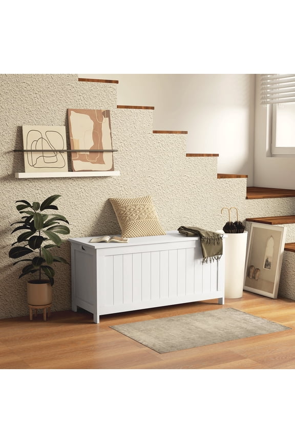 39.4" Storage Chest w/ 2 Safety Hinges, Wooden Box, White