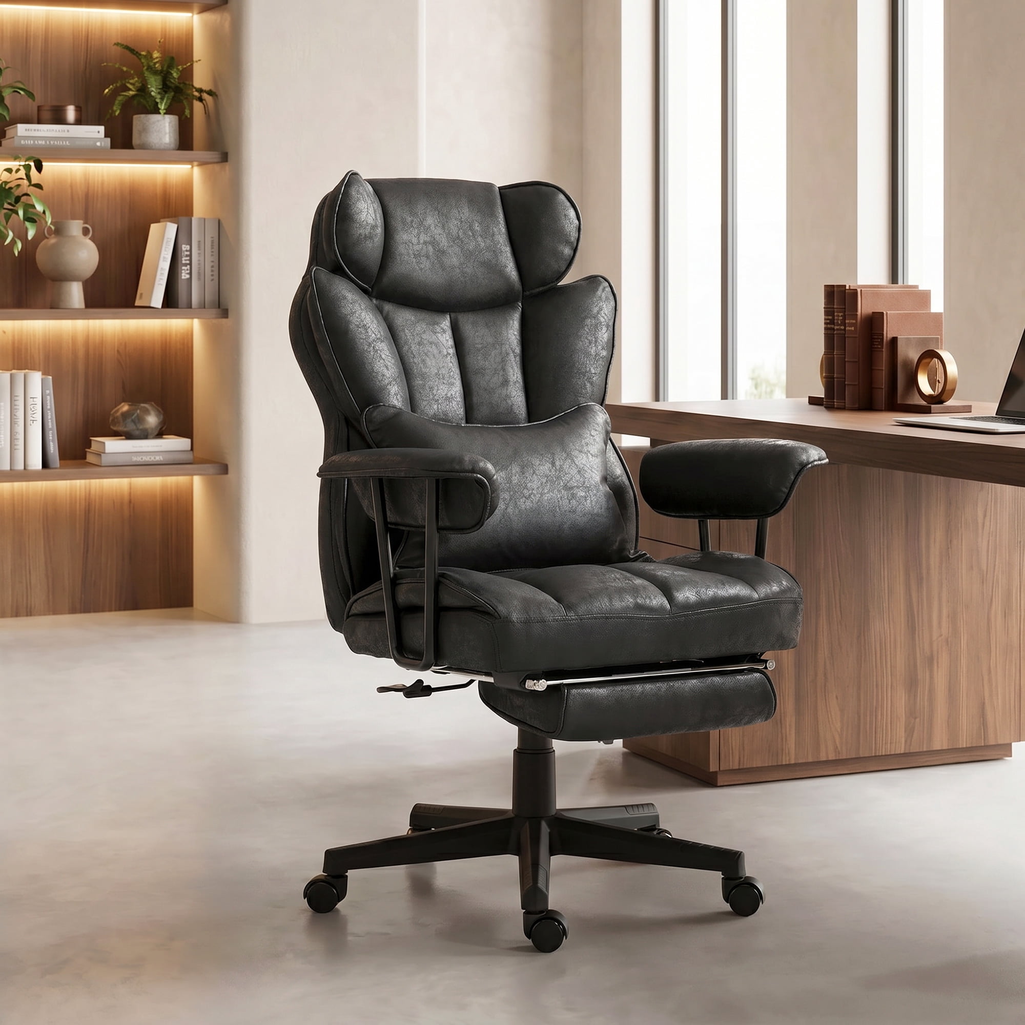 HOMCOM 400LBS Massage Executive Office Chair, Big and Tall Office Chair with Footrest, Lumbar Support and Reclining Function, Black