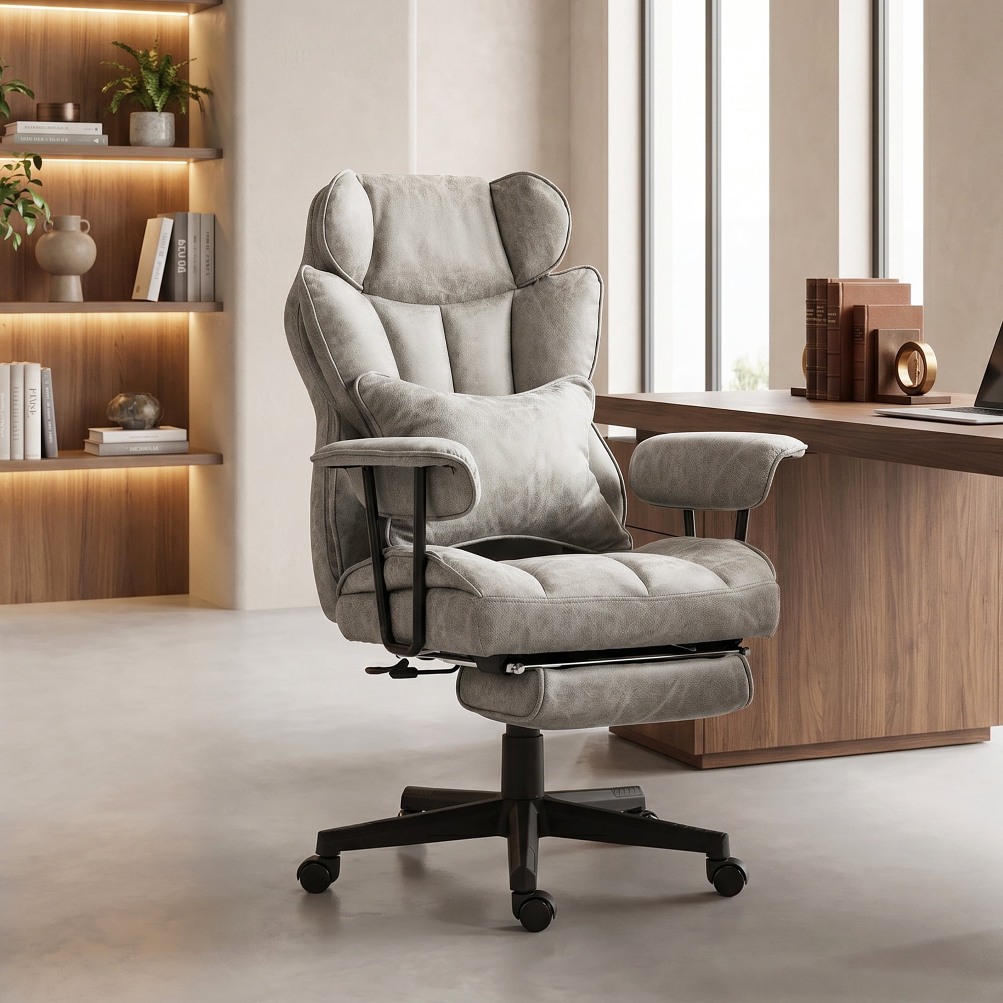 HOMCOM 400LBS Massage Executive Office Chair, Big and Tall Office Chair with Footrest, Lumbar Support and Reclining Function, Gray