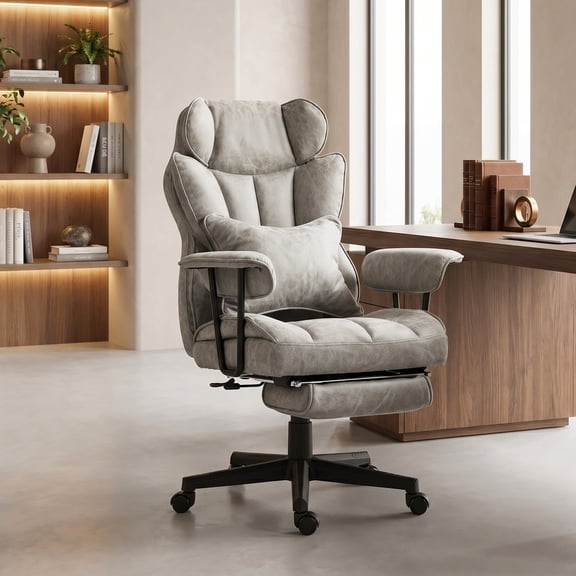 HOMCOM 400LBS Massage Executive Office Chair, Big and Tall Office Chair with Footrest, Lumbar Support and Reclining Function, Gray