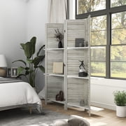 HOMCOM 4 Panel 67" Tall Wood Privacy Screen Room Divider with 3 Display Shelves, and Folding Storage for Bedroom or Home Office, Distressed White