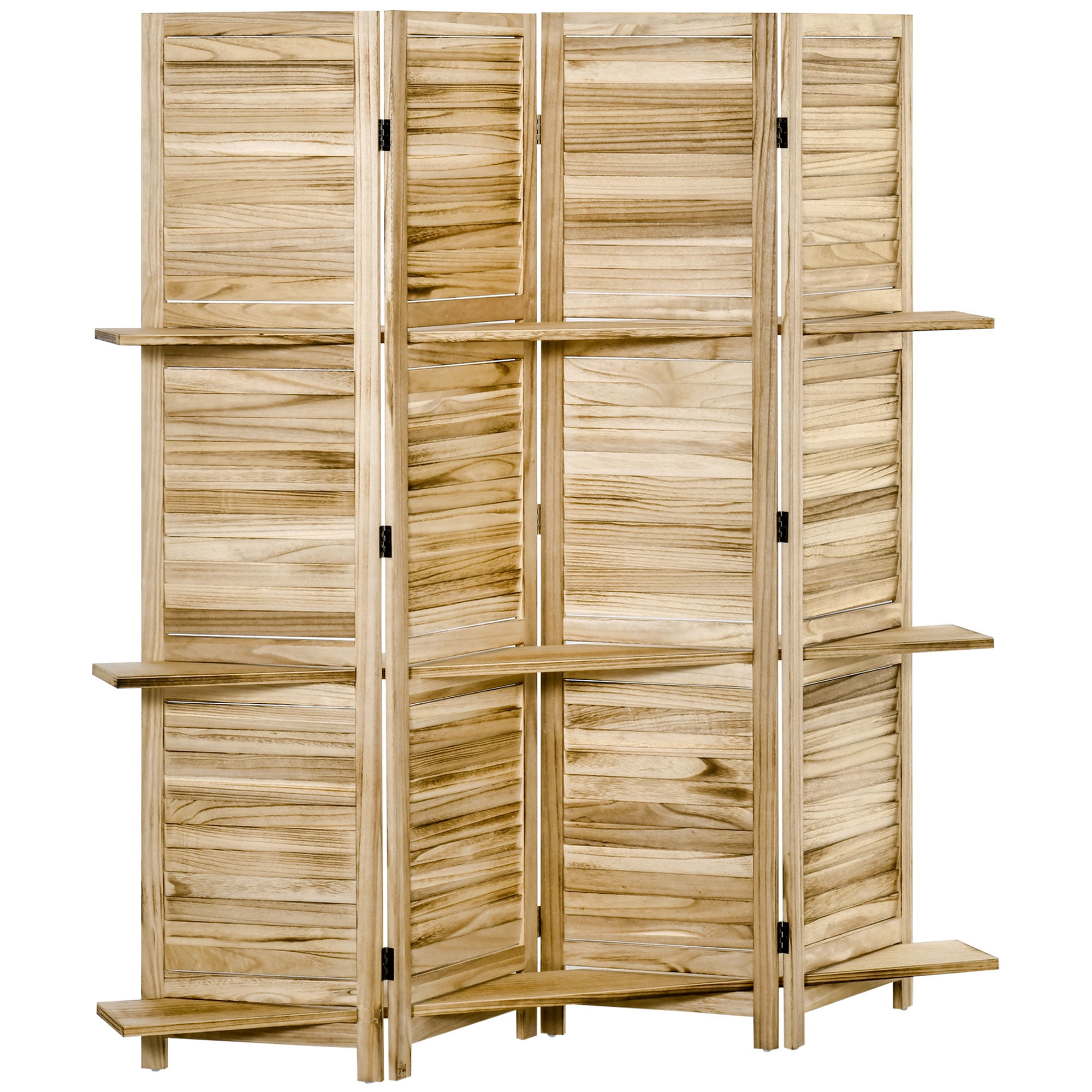 HOMCOM 4-Panel Folding Room Divider, 5.6 Ft Freestanding Paulownia Wood ...