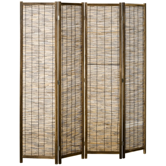 HOMCOM 4 Panel Room Divider 5.5 Ft Portable Folding Privacy Screen, Reed Hand-Woven Freestanding Partition Wall for Home Office, Brown Bamboo