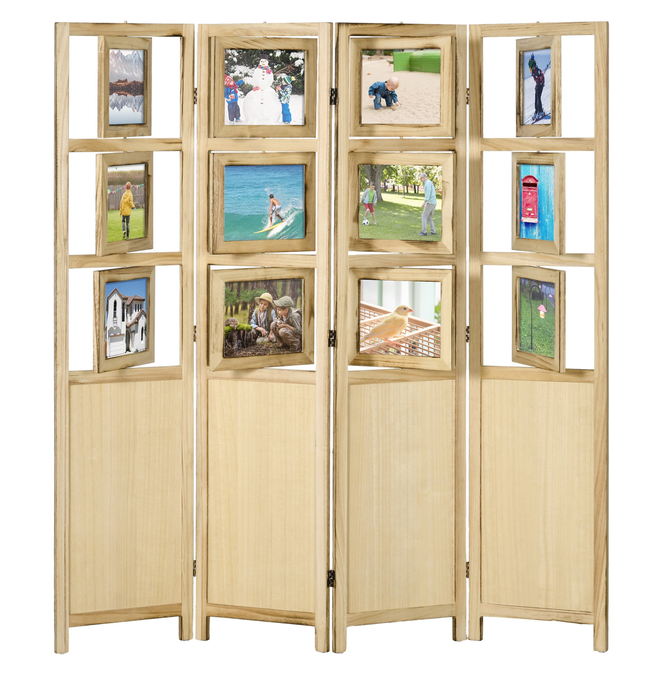 HOMCOM 4 Panel Room Divider, 5.6' Indoor Wood Portable Folding Privacy ...