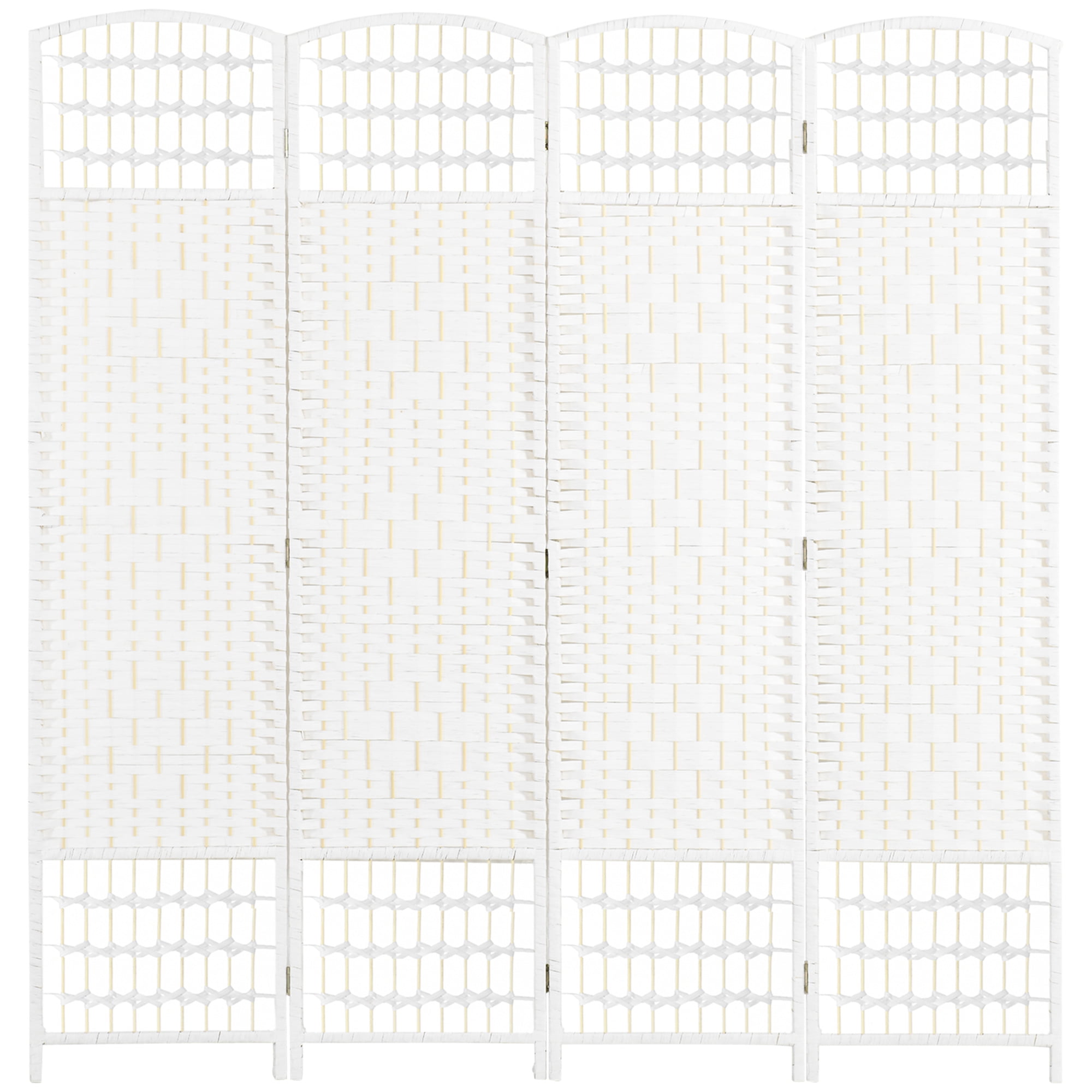 HOMCOM 4 Panel Room Divider Folding Privacy Screen, 5.6' Room Separator, Wave Fiber Freestanding Partition Wall Divider for Rooms, White