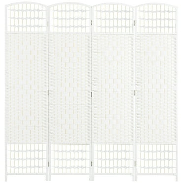 HOMCOM 4 Panel Room Divider Folding Privacy Screen, 5.6' Room Separator, Wave Fiber Freestanding Partition Wall Divider for Rooms, White