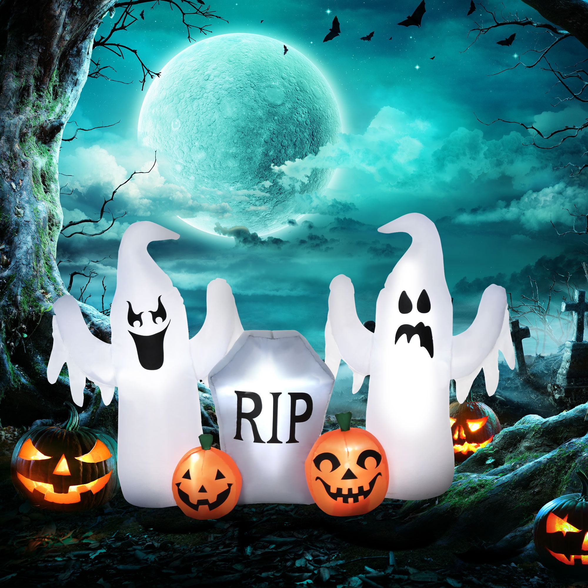HOMCOM 4ft Outdoor LED Lighted Halloween Ghost & Pumpkin Yard ...
