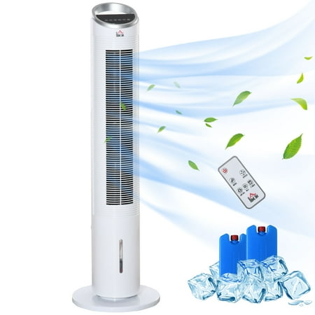 HOMCOM 40" Portable Oscillating Air Cooler Fan for Home Office, 3-In-1 Standing Ice Floor Fan with Humidifier, 3 Modes, 3 Speeds, 8H Timer, White