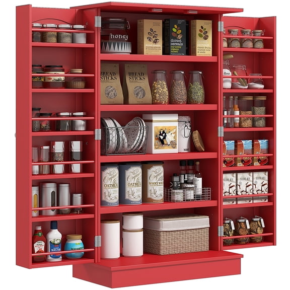 Dokea 41" Red Kitchen Pantry Cabinet with 12 Shelves - Storage Cabinet