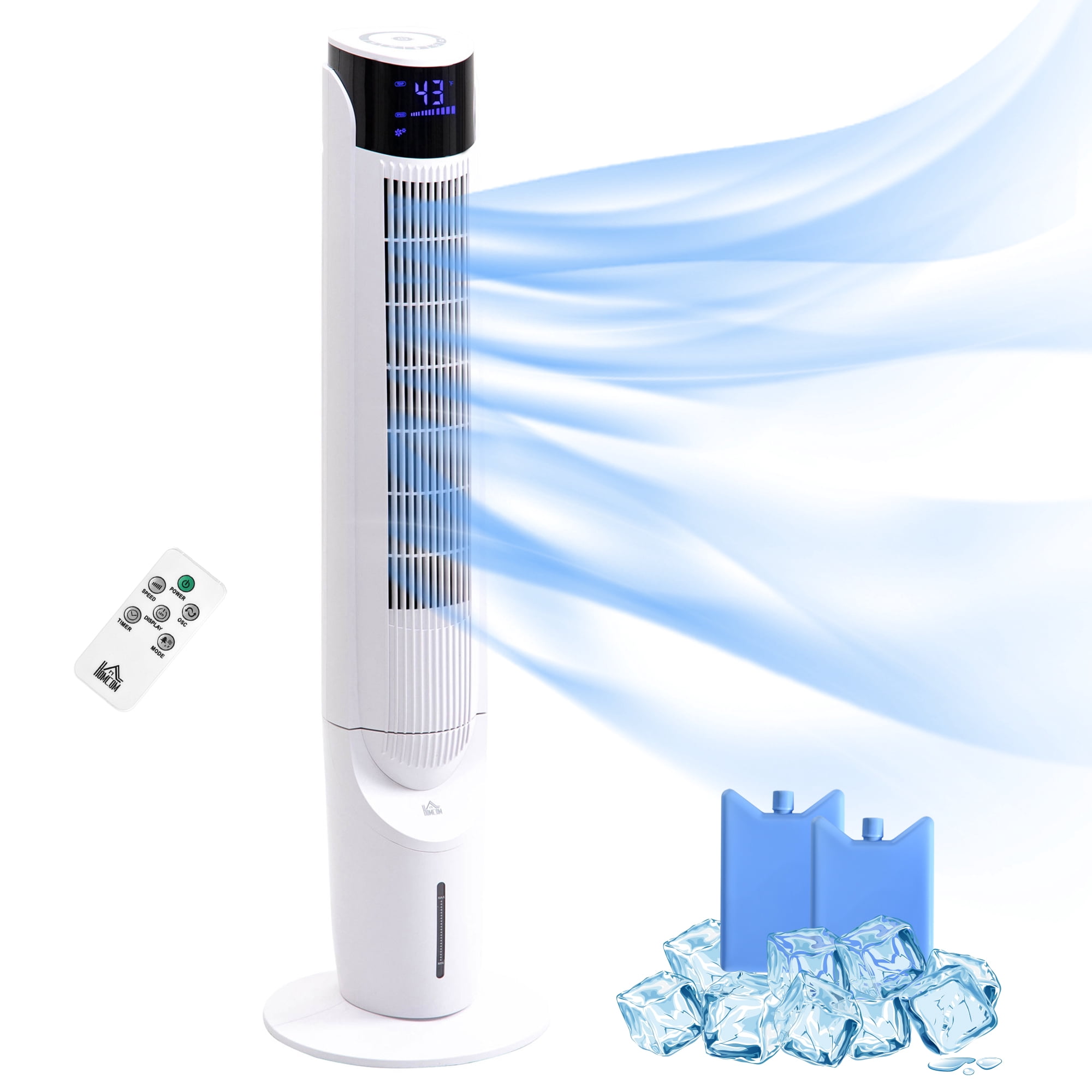 HOMCOM 42'' Evaporative Air Cooler, Ice Cooling Fan with 3 Speeds, 4 Modes,  12 Hour Timer, LED Display and Remote Control for Bedroom, Office or Living  Room, White - Walmart.com