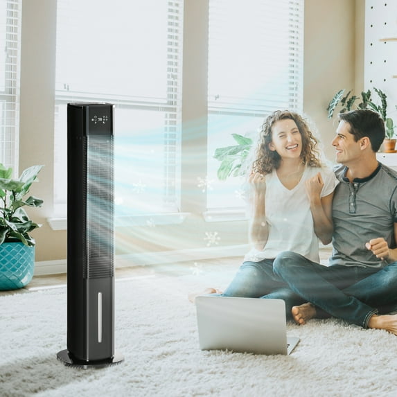 HOMCOM 42" Portable Evaporative Air Cooler, 3-In-1 Ice Cooling Fan Humidifier with Remote, Timer, Oscillating, LED Display, and 1.6 Gal Water Tank, Black