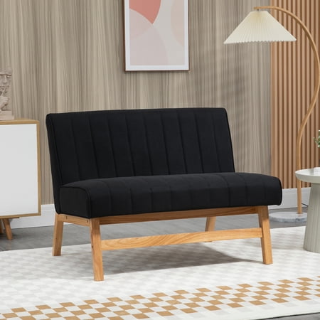 HOMCOM 42" Small Loveseat Sofa 2 Seater Couch Modern Couch Black