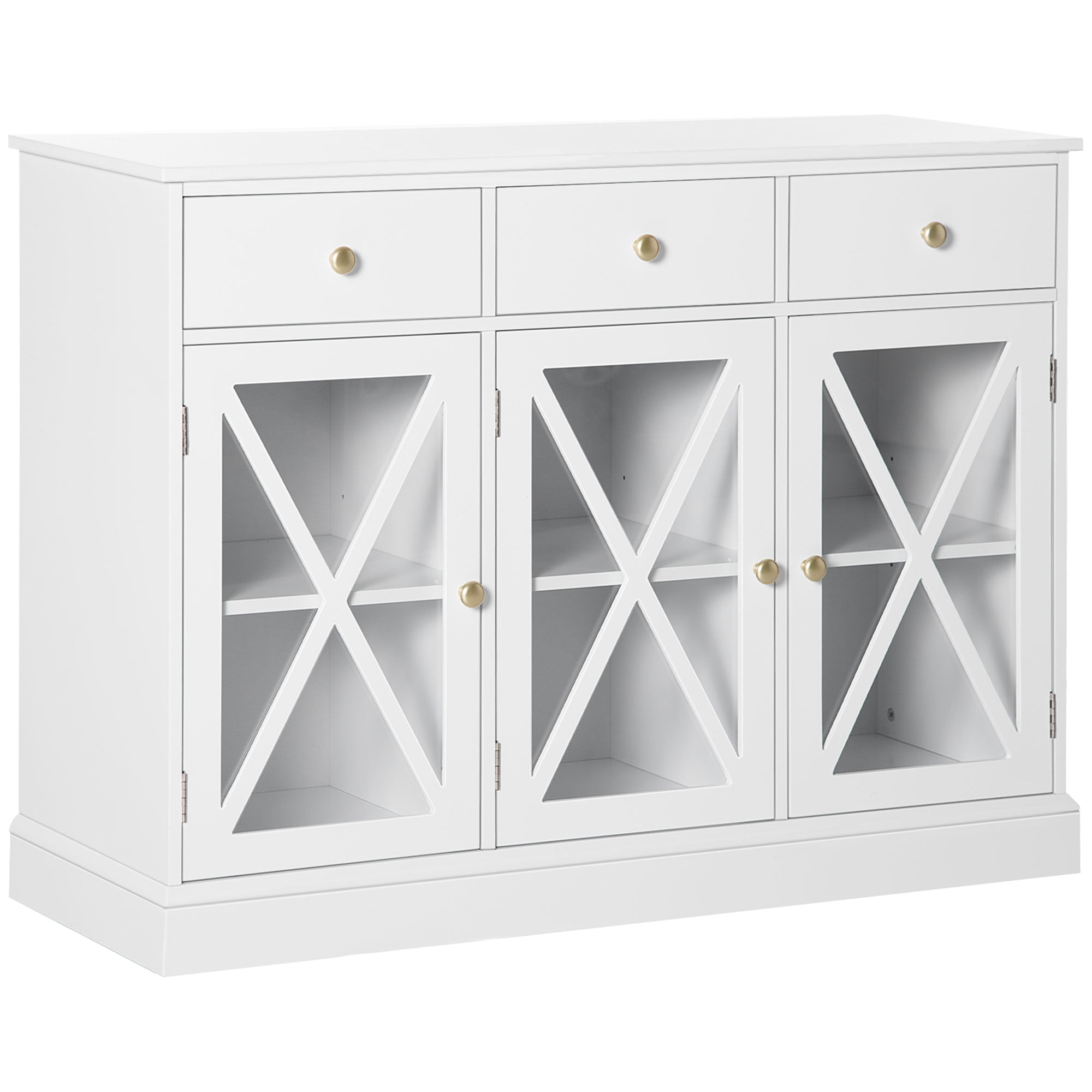 White sideboard buffet with glass sales doors