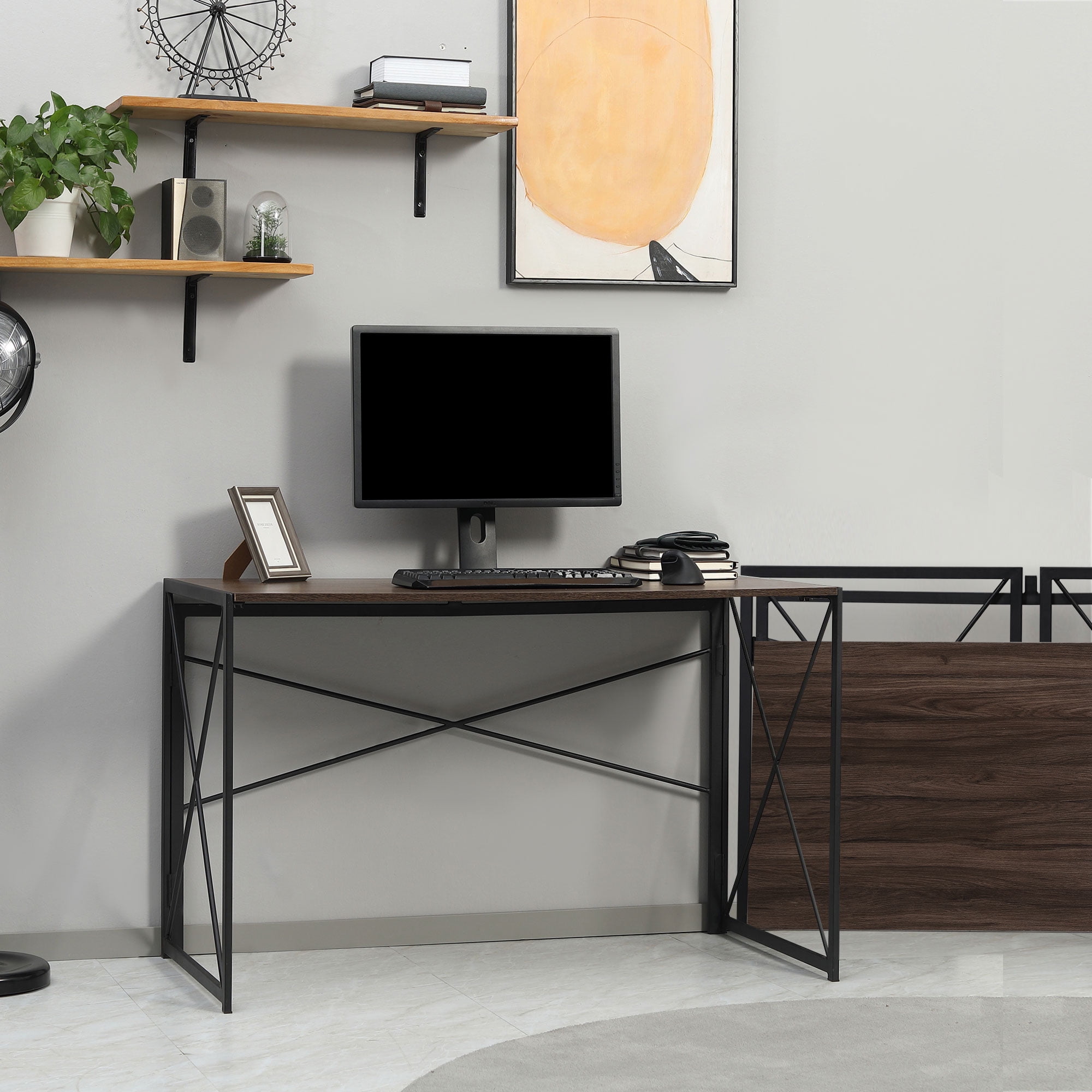 Brown Foldable Wood and Metal Writing Desk