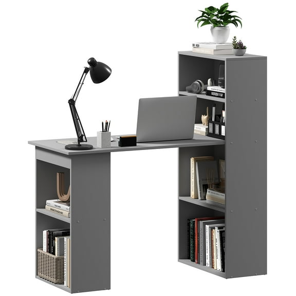 HOMCOM 47" Home Office Computer Desk with 6-Tier Shelves, Gray