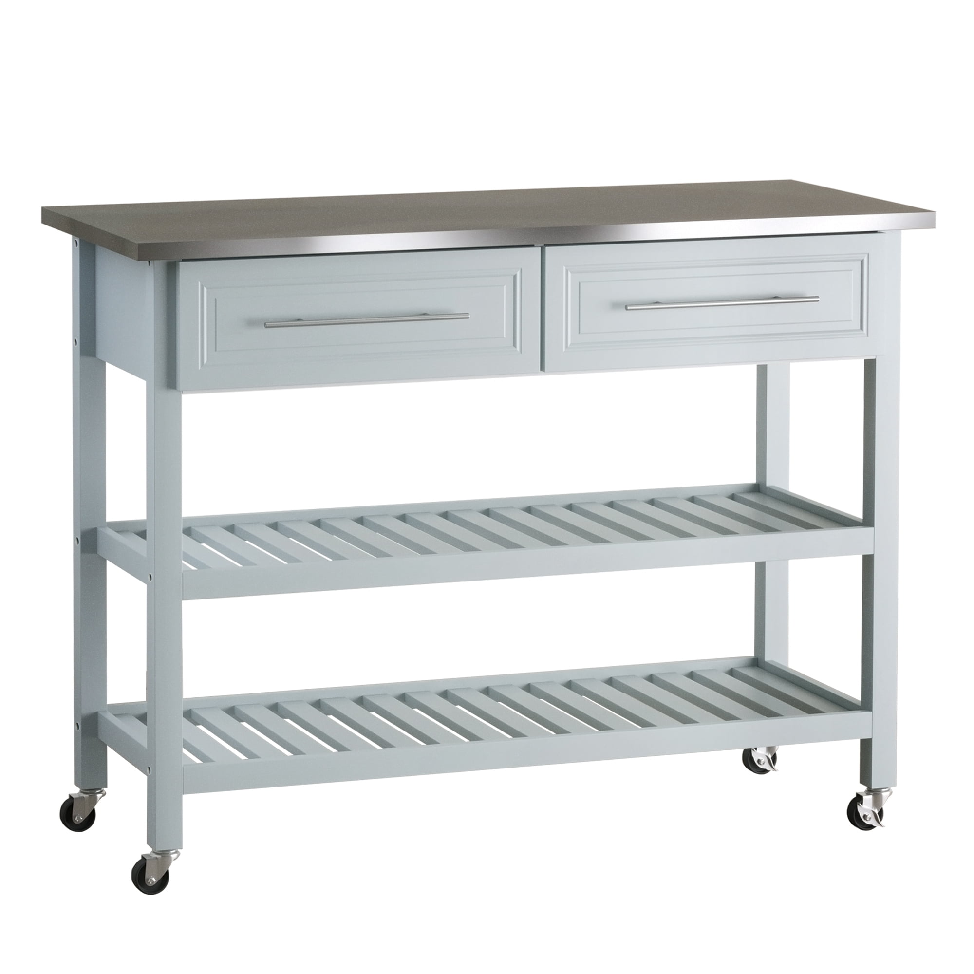 HOMCOM 47" Rolling Kitchen Island Cart with Drawers, Shelves, and Stainless Steel Top, Gray