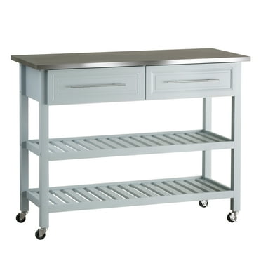 HOMCOM 47" Rolling Kitchen Island Cart with Drawers, Shelves, and Stainless Steel Top, Gray