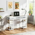 thumbnail image 1 of HOMCOM 47" Small Writing Desk, Computer Desk with Fabric Drawers, Home Office Desk with Adjustable Shelves, Computer Table for Small Spaces, White, 1 of 9