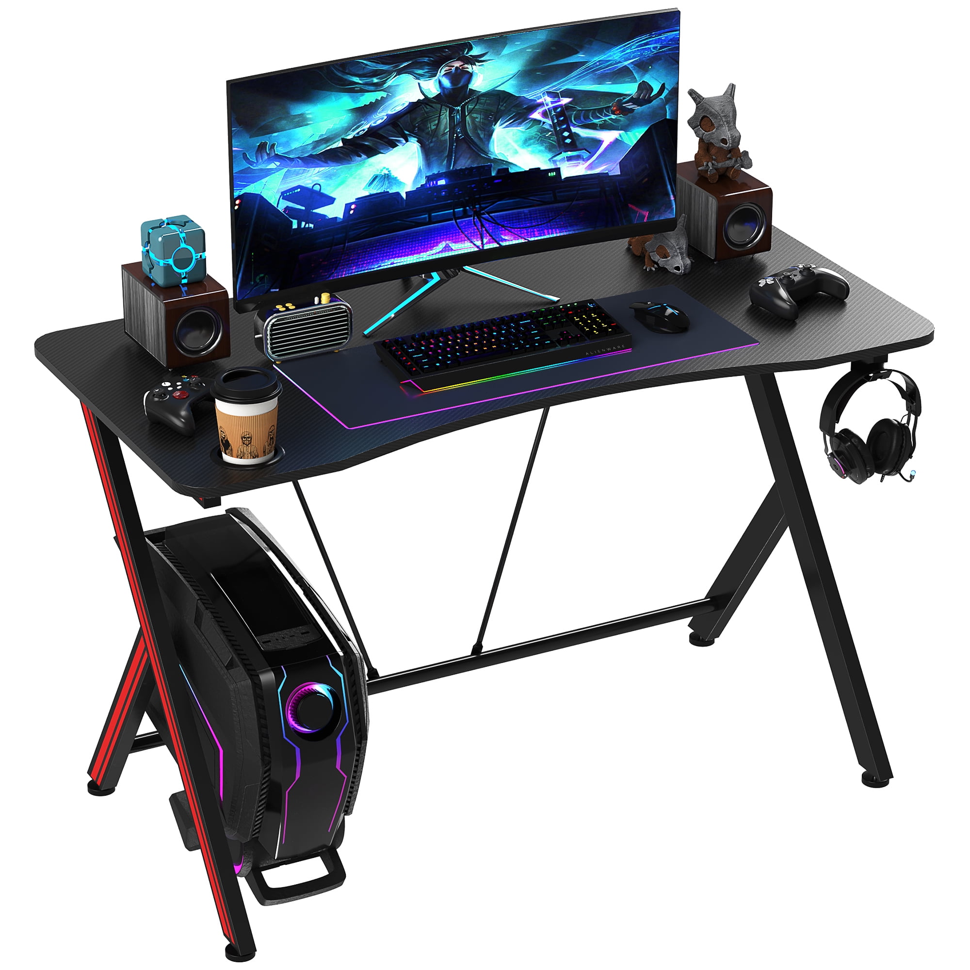 It's_Organized Gaming Desk 47 inch K-Frame Design Computer Desk, Home  Office Desk Table Professional Gamer Workstation with Cup Holder Headphone  Hook