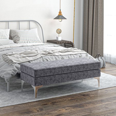 HOMCOM 48" End of Bed Bench with Steel Legs, Dark Gray