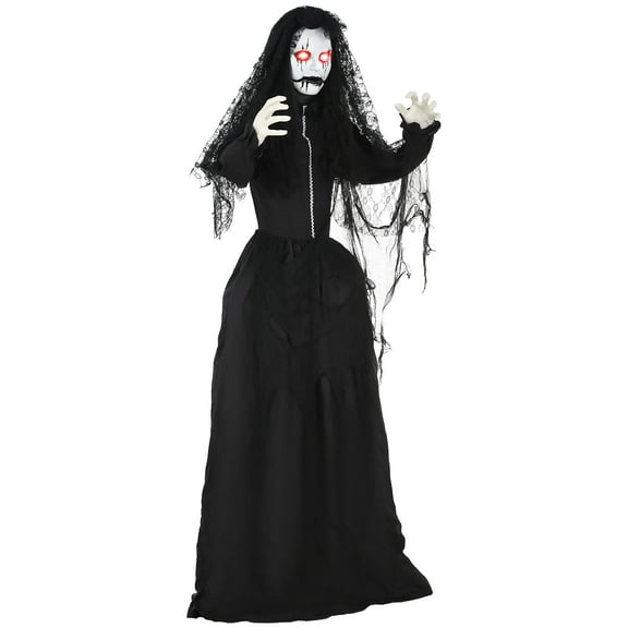 HOMCOM 5.6' Life Size Zombie Bride, Outdoor Halloween Decoration Animatronic, Sound and Motion Activated Light Up Eyes