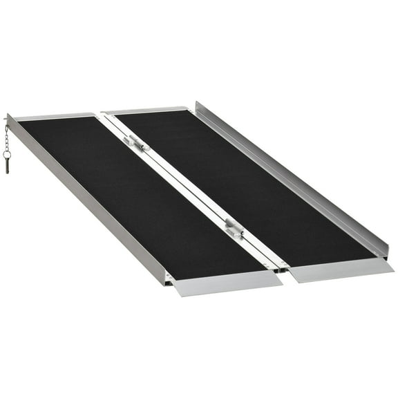 HOMCOM 5' Aluminum Portable Wheelchair Ramp for Home, Steps, Doorways, Folding Handicap Ramp, Skidproof Carpeted Threshold Ramp with Durability for Strong Load-Bearing, Carrying Handle,