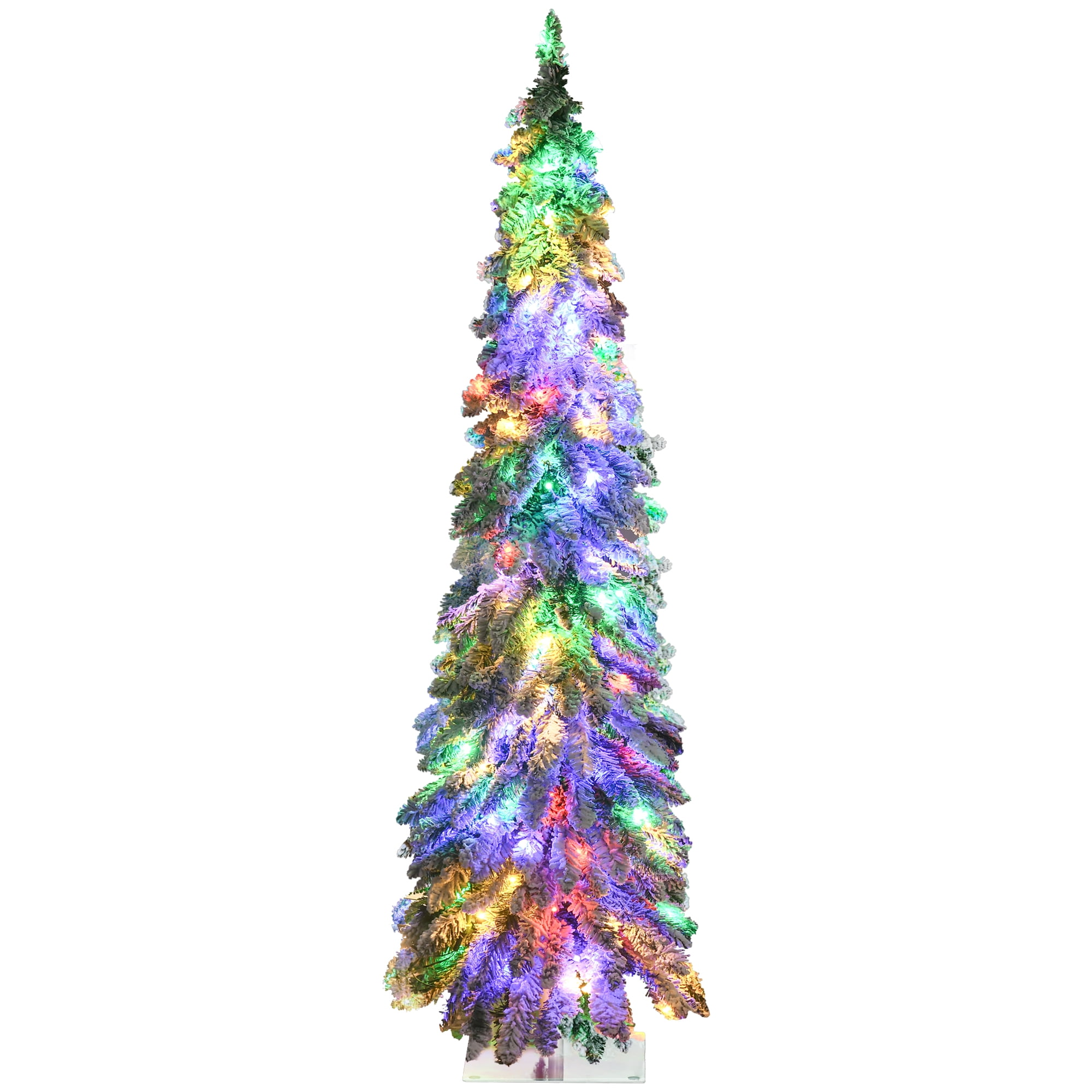 5' Downswept Slim Snow Artificial Christmas Tree with LED Lights