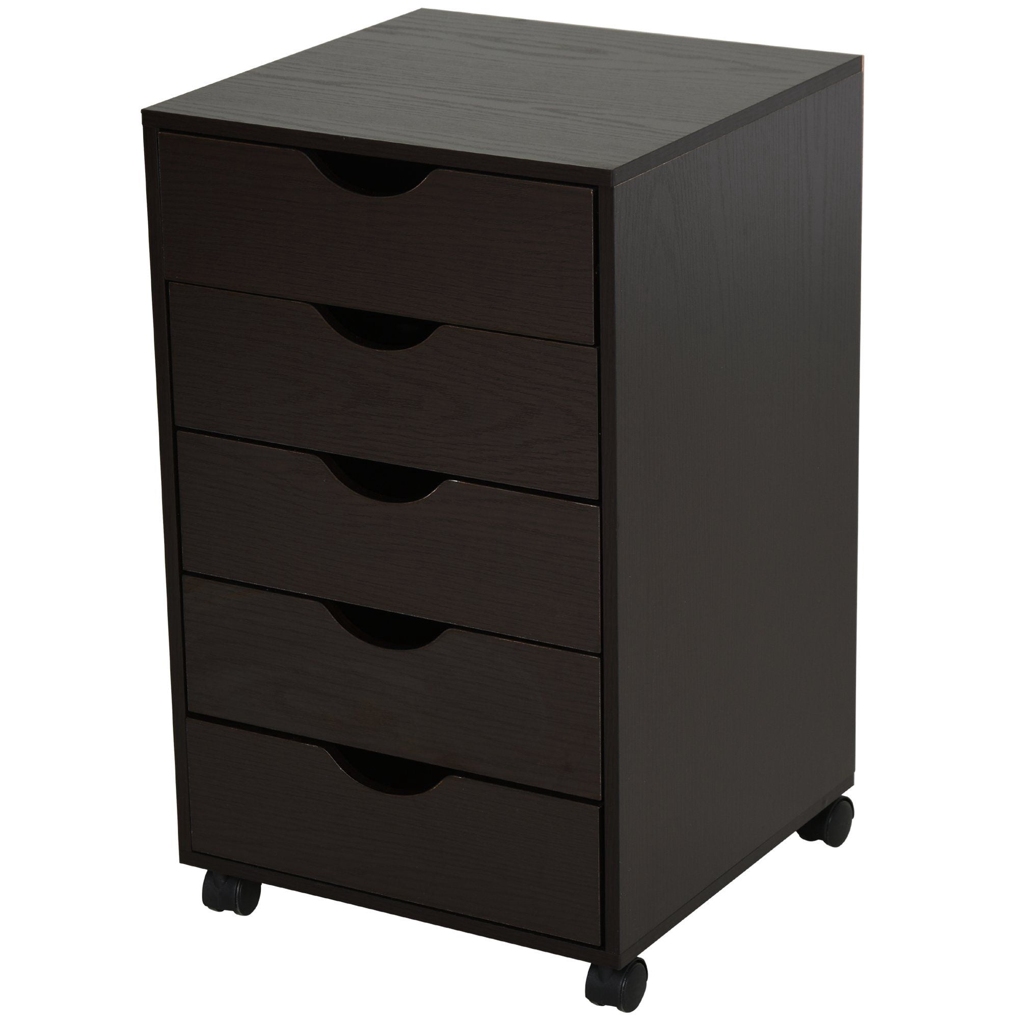 HOMCOM 5-Drawer File Cabinet, Modern Nordic Style Brown Wood Storage Organizer with Smooth Casters and Locking Brakes for Home Office, Living Room, and Workspace, 15.75"x15.75"x26.5"
